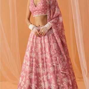 Dusty Pink White Floral Printed Lehenga